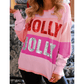 Pink Sequined HOLLY JOLLY Color Block Crew Neck Sweater