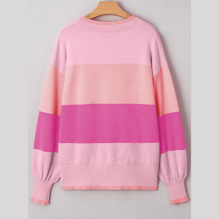 Pink Sequined HOLLY JOLLY Color Block Crew Neck Sweater