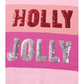 Pink Sequined HOLLY JOLLY Color Block Crew Neck Sweater
