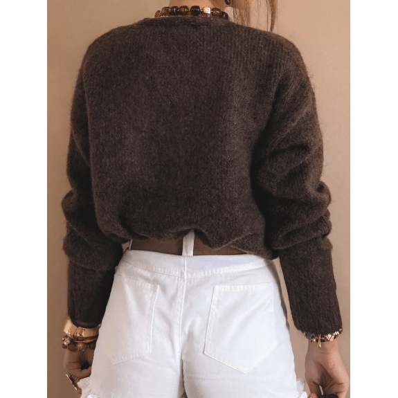 Evonne Chicory Coffee Heart Metal Button V Neck Cardigan