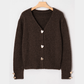 Evonne Chicory Coffee Heart Metal Button V Neck Cardigan