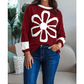 RTS Vernita Red Dahlia Cheerful Daisy Flower Patched Round Neck Long Sleeve Top