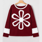RTS Vernita Red Dahlia Cheerful Daisy Flower Patched Round Neck Long Sleeve Top