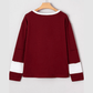 RTS Vernita Red Dahlia Cheerful Daisy Flower Patched Round Neck Long Sleeve Top
