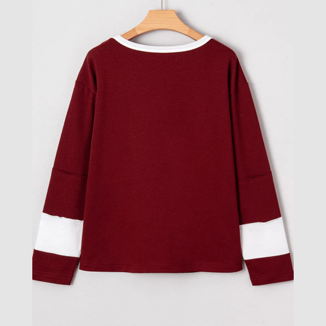 RTS Vernita Red Dahlia Cheerful Daisy Flower Patched Round Neck Long Sleeve Top