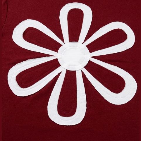 RTS Vernita Red Dahlia Cheerful Daisy Flower Patched Round Neck Long Sleeve Top