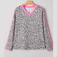 RTS Clementina Leopard Print Contrast V Neck Varsity Stripe Detail Long Sleeve Top