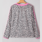 RTS Clementina Leopard Print Contrast V Neck Varsity Stripe Detail Long Sleeve Top