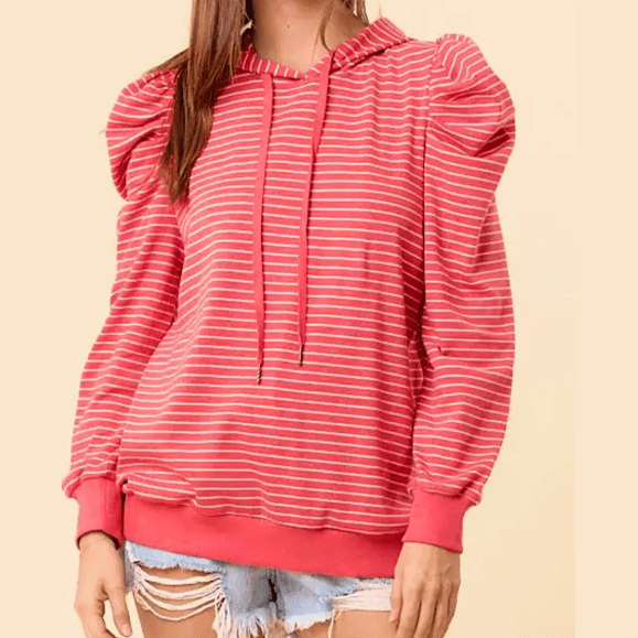 RTS Stripe Puff Sleeve Stripe Hoodie