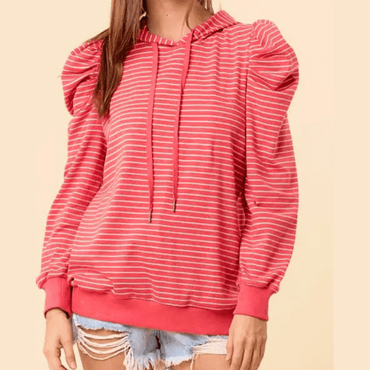 RTS Stripe Puff Sleeve Stripe Hoodie