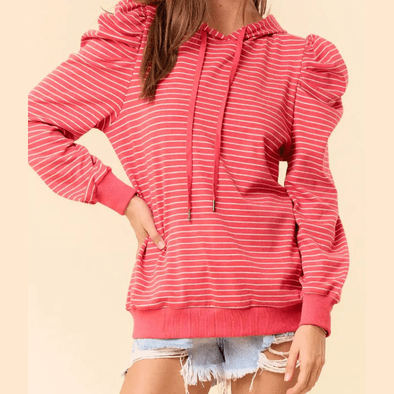 RTS Stripe Puff Sleeve Stripe Hoodie