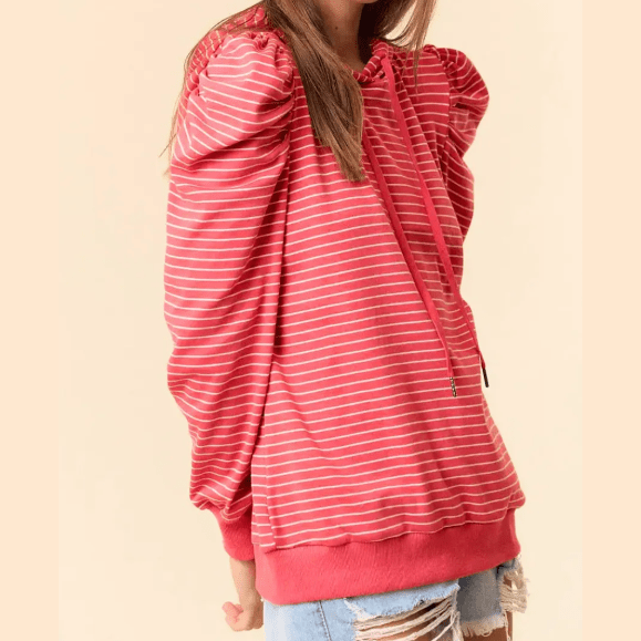 RTS Stripe Puff Sleeve Stripe Hoodie
