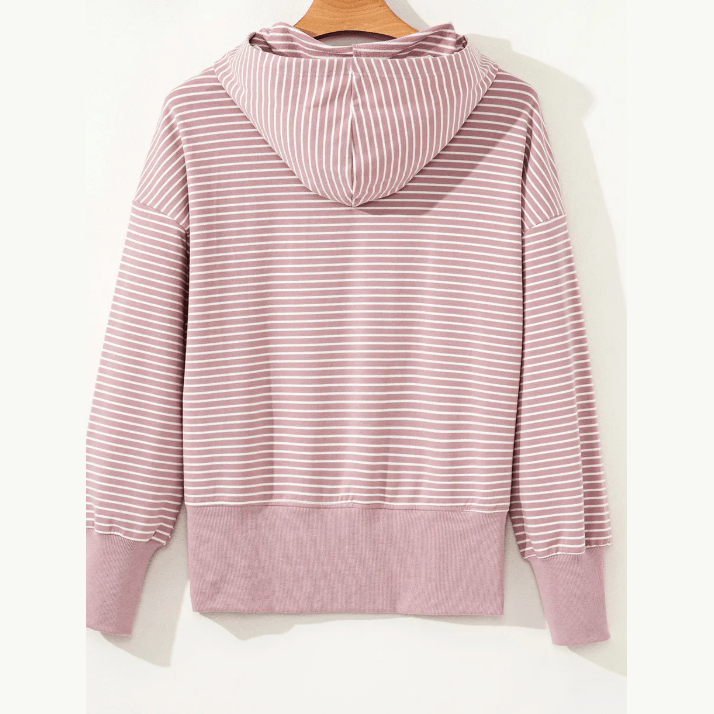 Korie Purple Stripe Thumbhole Side Slits Drop Shoulder Loose Fit Hoodie