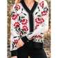 Teresa Off White Floral Print Buttoned Front V Neck Knit Cardigan