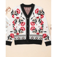 Teresa Off White Floral Print Buttoned Front V Neck Knit Cardigan