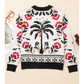 Teresa Off White Floral Print Buttoned Front V Neck Knit Cardigan