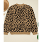 Vilma Light French Beige Ribbed Trim Round Neck Leopard Drop Shoulder Sweater