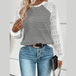 Yvette Black Stripe Textured Knit Contrast Hollowed Lace Patchwork Long Sleeve Top