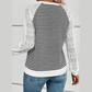 Yvette Black Stripe Textured Knit Contrast Hollowed Lace Patchwork Long Sleeve Top