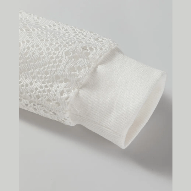 Yvette Black Stripe Textured Knit Contrast Hollowed Lace Patchwork Long Sleeve Top