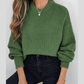Zoel Vineyard Green Mixed Textured Knitted Crew Neck Sweater