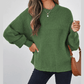 Zoel Vineyard Green Mixed Textured Knitted Crew Neck Sweater