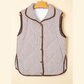 Nycole Brown Stripe Contrast Trim Snap Button Collared Winter Vest