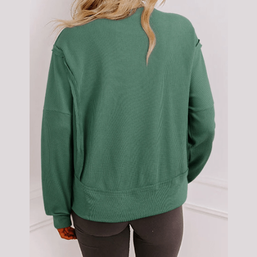Clydie Evergreen Raw Seam Patchwork Ribbed Drop Shoulder Sweatshirt
