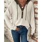 Beatrix Waffle Contrast Half Buttoned Hooded Pullover Top