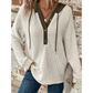 Beatrix Waffle Contrast Half Buttoned Hooded Pullover Top