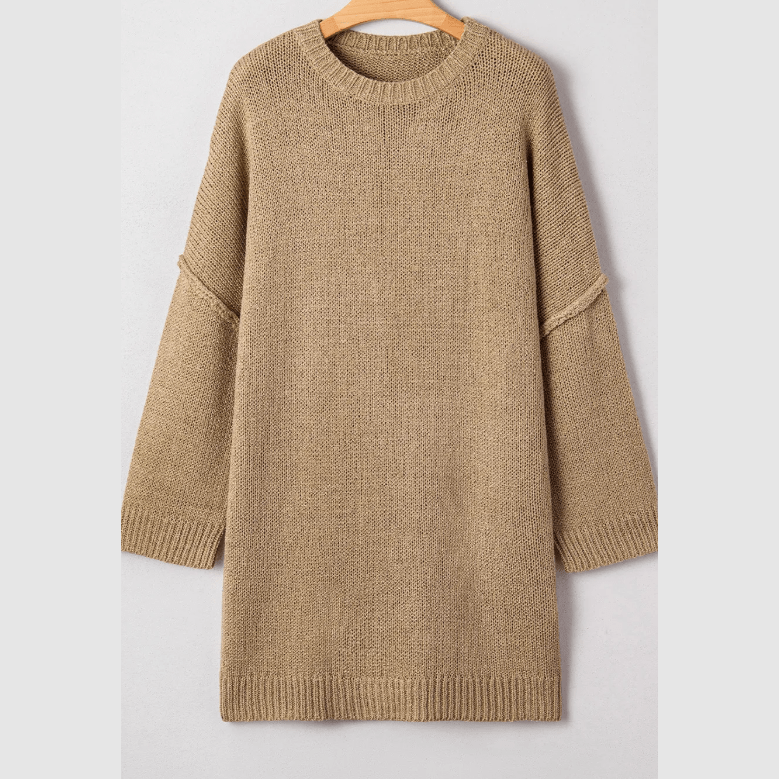 Eva Pale Khaki Oversize Drop Shoulder Slouchy Sweater Dress