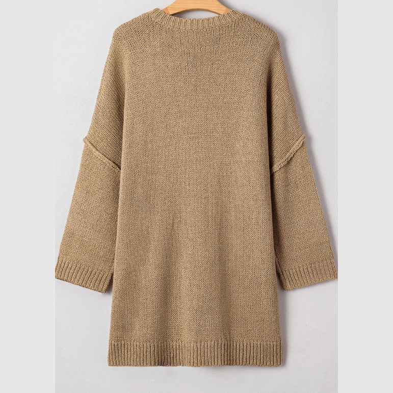 Eva Pale Khaki Oversize Drop Shoulder Slouchy Sweater Dress