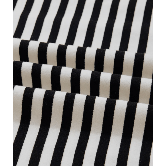 Ginger Black Striped Print Drop Shoulder Lace Trim Bracelet Sleeve Loose Top