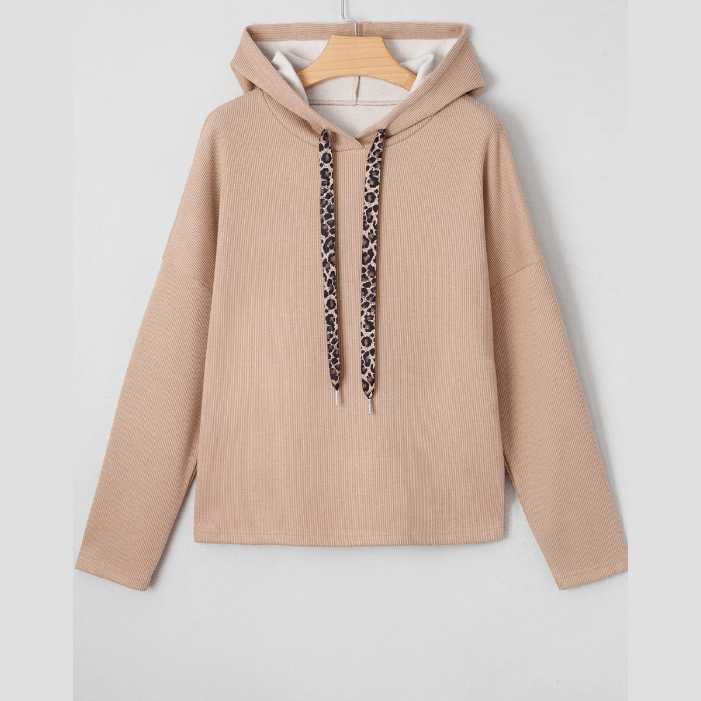 Hallie Dark Khaki Thermal Textured Leopard Drawstring Baggy Hoodie