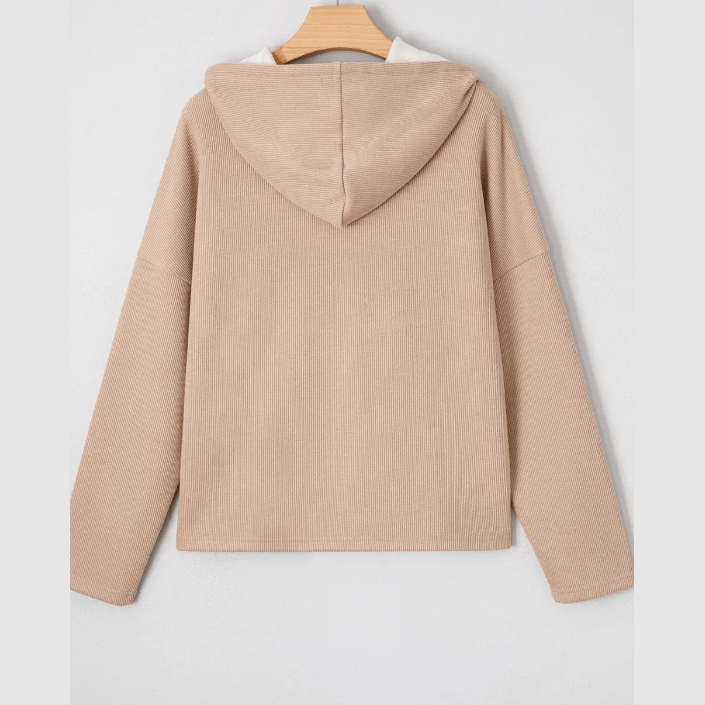 Hallie Dark Khaki Thermal Textured Leopard Drawstring Baggy Hoodie