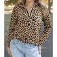 Alessa Leopard Polo Collar V Neck Pullover Top