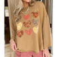 Janelle Plaid Floral Heart Stitched Exposed Seam Mineral Wash Sweatshirt
