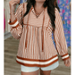 Kit Brown Stripe Babydoll Long Sleeve Blouse