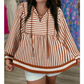 Kit Brown Stripe Babydoll Long Sleeve Blouse
