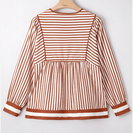 Kit Brown Stripe Babydoll Long Sleeve Blouse