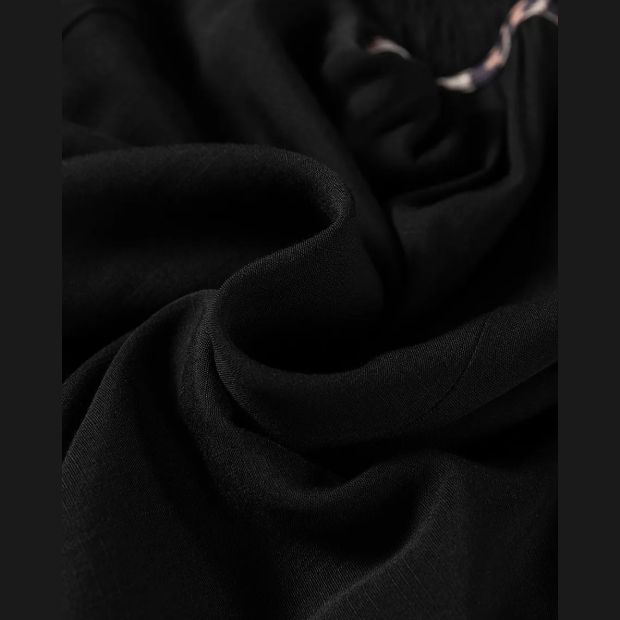 Deni Black Collared V Neck Smocked Detail Contrast Leopard Trim Bracelet Sleeve Long Dress