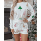 White Stripe Multi Christmas Tree Long Sleeve Top and Shorts 2pcs Lounge Set