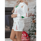 White Stripe Multi Christmas Tree Long Sleeve Top and Shorts 2pcs Lounge Set
