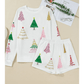 White Stripe Multi Christmas Tree Long Sleeve Top and Shorts 2pcs Lounge Set