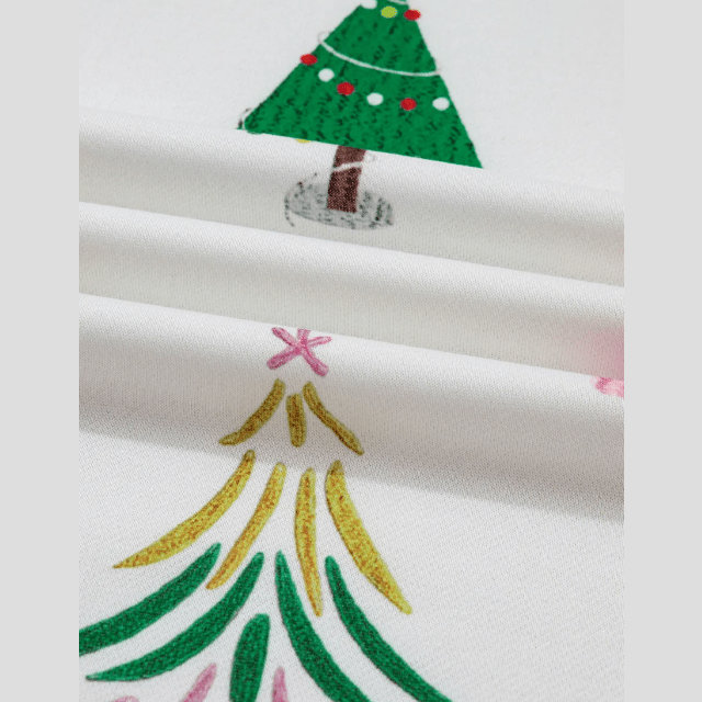 White Stripe Multi Christmas Tree Long Sleeve Top and Shorts 2pcs Lounge Set