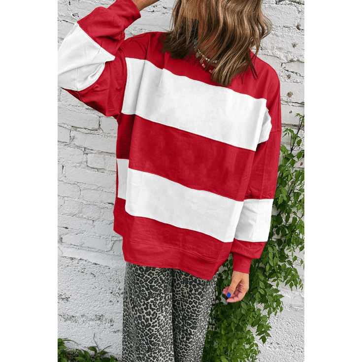 Genevieve Fiery Red Colorblock Drop Shoulder Baggy Sweatshirt