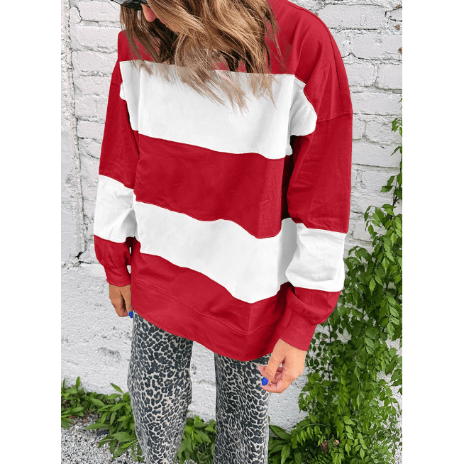 Genevieve Fiery Red Colorblock Drop Shoulder Baggy Sweatshirt