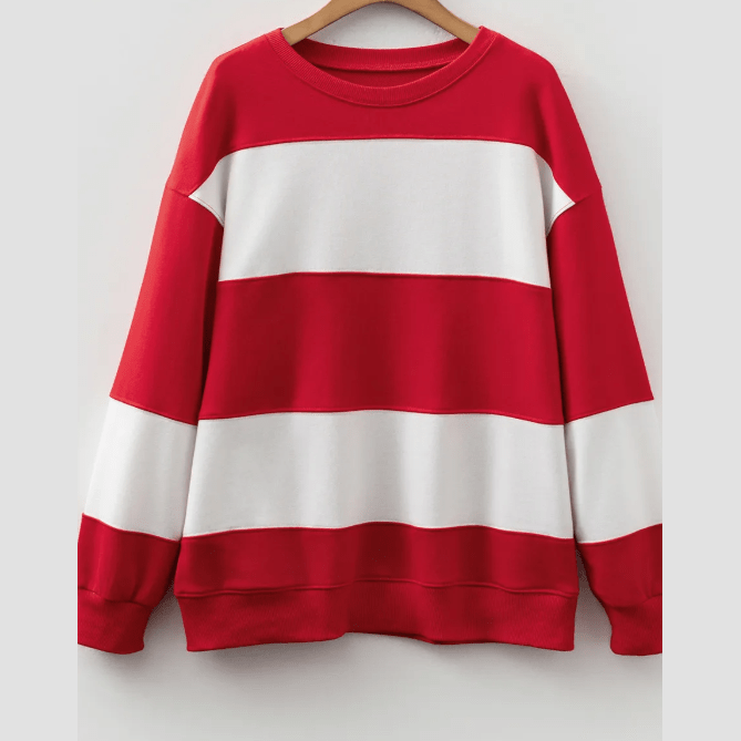 Genevieve Fiery Red Colorblock Drop Shoulder Baggy Sweatshirt