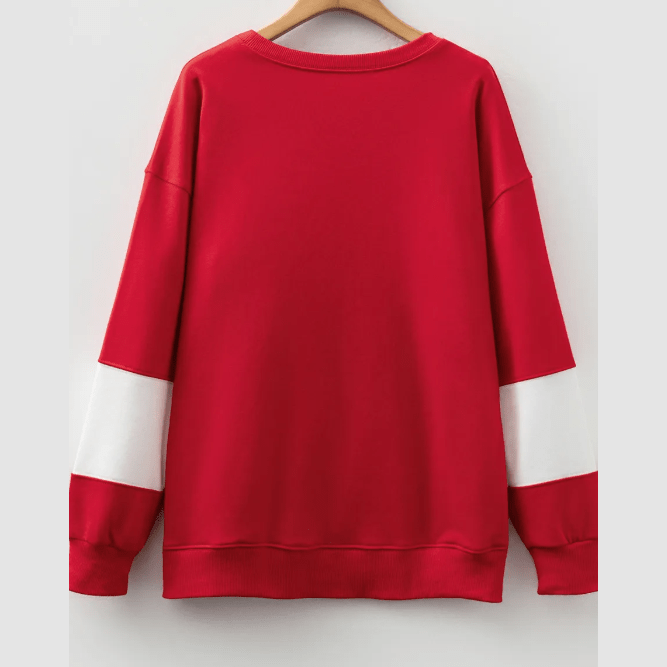 Genevieve Fiery Red Colorblock Drop Shoulder Baggy Sweatshirt