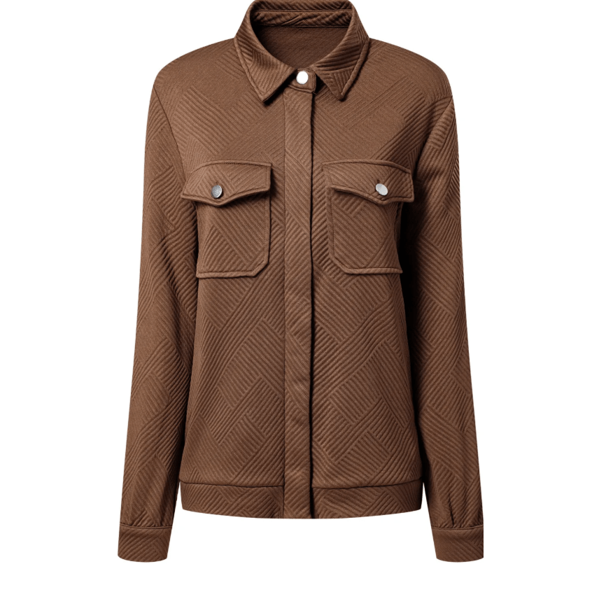 Jacqueline Brown Zip Up Button Flap Pocket Shirt Collar Jackets